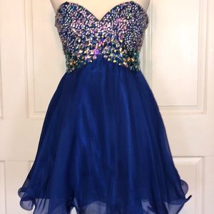Blush royal blue size 4 strapless prom dress